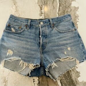 Levi's Blue Distressed Jean Shorts
